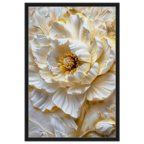 Golden Blossom – A Luxurious Floral Masterpiece | Floral Wall art Print - Framed Canvas - 60x90 cm / 24x36″ - Black frame