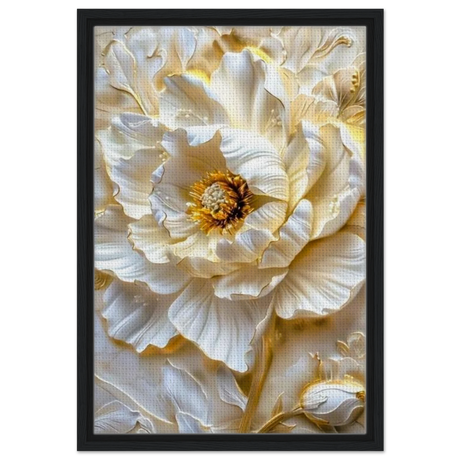 Golden Blossom – A Luxurious Floral Masterpiece | Floral Wall art Print - Framed Canvas - 40x60 cm / 16x24″ - Black frame