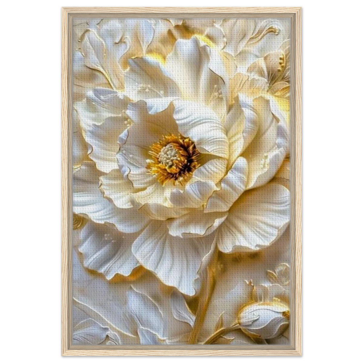 Golden Blossom – A Luxurious Floral Masterpiece | Floral Wall art Print - Framed Canvas - 50x75 cm / 20x30″ - Wood frame