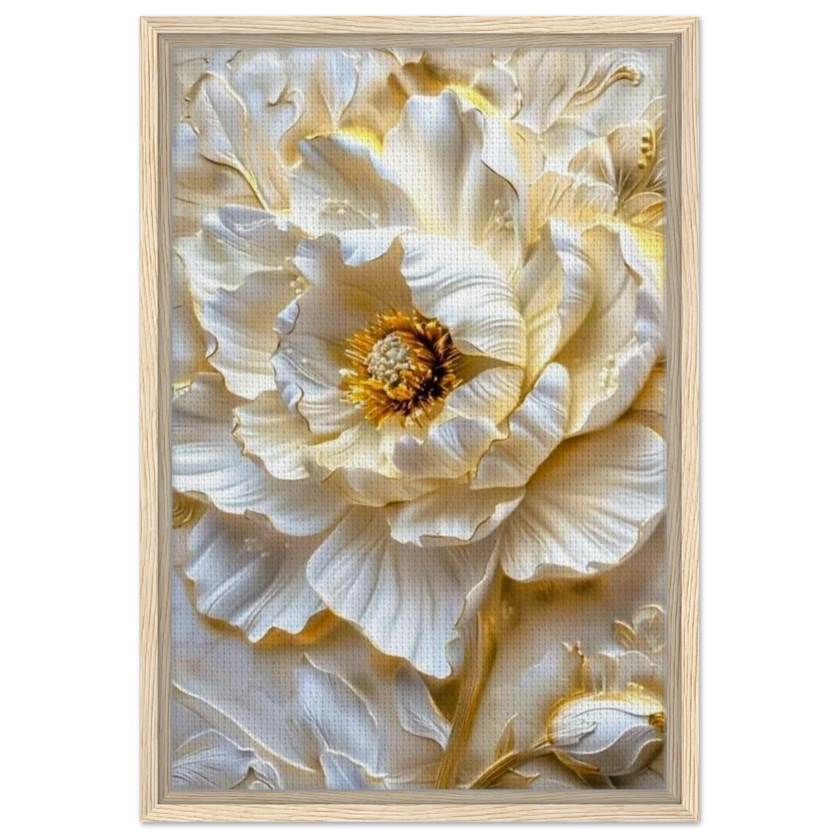 Golden Blossom – A Luxurious Floral Masterpiece | Floral Wall art Print - Framed Canvas - 40x60 cm / 16x24″ - Wood frame