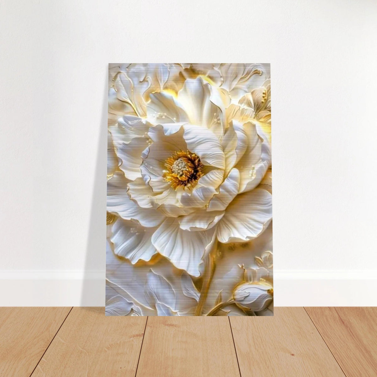 Golden Blossom – A Luxurious Floral Masterpiece | Floral Wall art Print - Brushed Aluminum Print - 30x45 cm / 12x18″ - 