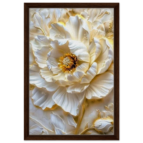 Golden Blossom – A Luxurious Floral Masterpiece | Floral Wall art Print - Framed Canvas - 40x60 cm / 16x24″ - Dark wood frame