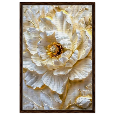 Golden Blossom – A Luxurious Floral Masterpiece | Floral Wall art Print - Framed Canvas - 60x90 cm / 24x36″ - Dark wood frame