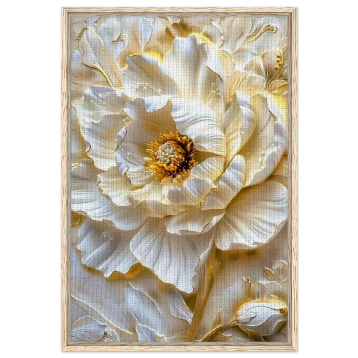 Golden Blossom – A Luxurious Floral Masterpiece | Floral Wall art Print - Framed Canvas - 60x90 cm / 24x36″ - Wood frame