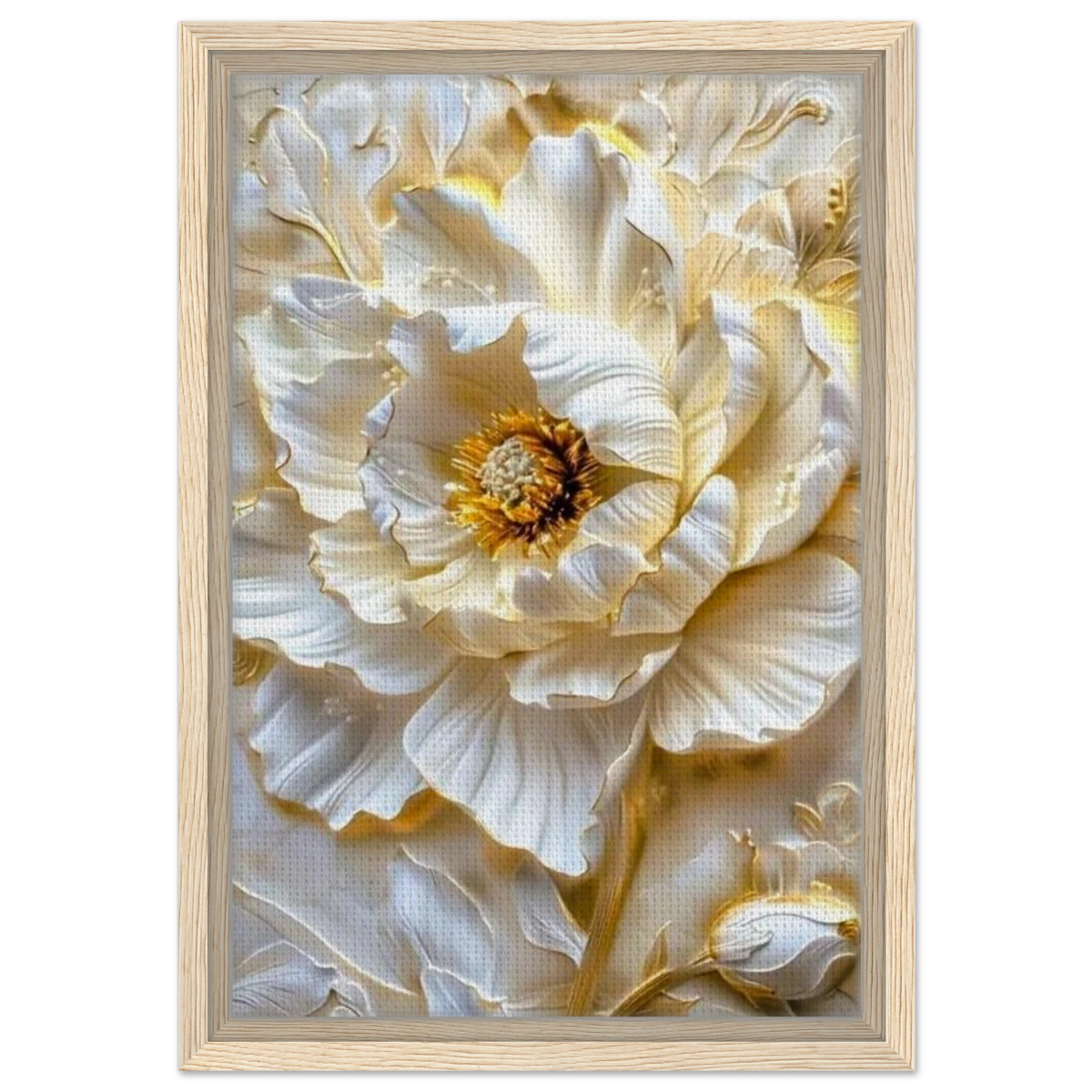 Golden Blossom – A Luxurious Floral Masterpiece | Floral Wall art Print - Framed Canvas - 30x45 cm / 12x18″ - Wood frame