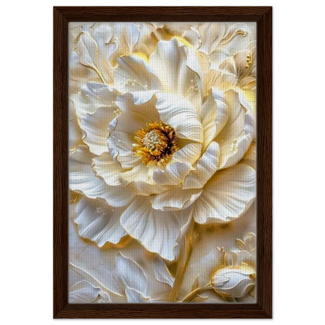 Golden Blossom – A Luxurious Floral Masterpiece | Floral Wall art Print - Framed Canvas - 30x45 cm / 12x18″ - Dark wood frame