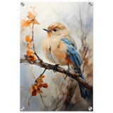 Golden Bluebird on Autumn Branch – Nature Wall Art Print - Acrylic Print - 40x60 cm / 16x24″ - 