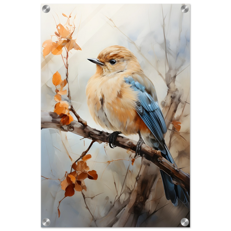 Golden Bluebird on Autumn Branch – Nature Wall Art Print - Acrylic Print - 40x60 cm / 16x24″ - 