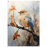 Golden Bluebird on Autumn Branch – Nature Wall Art Print - Acrylic Print - 70x100 cm / 28x40″ - 