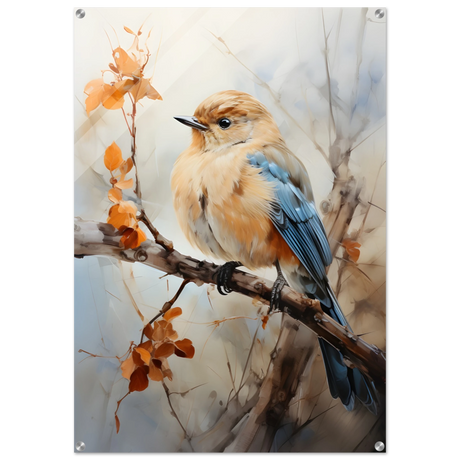 Golden Bluebird on Autumn Branch – Nature Wall Art Print - Acrylic Print - 70x100 cm / 28x40″ - 