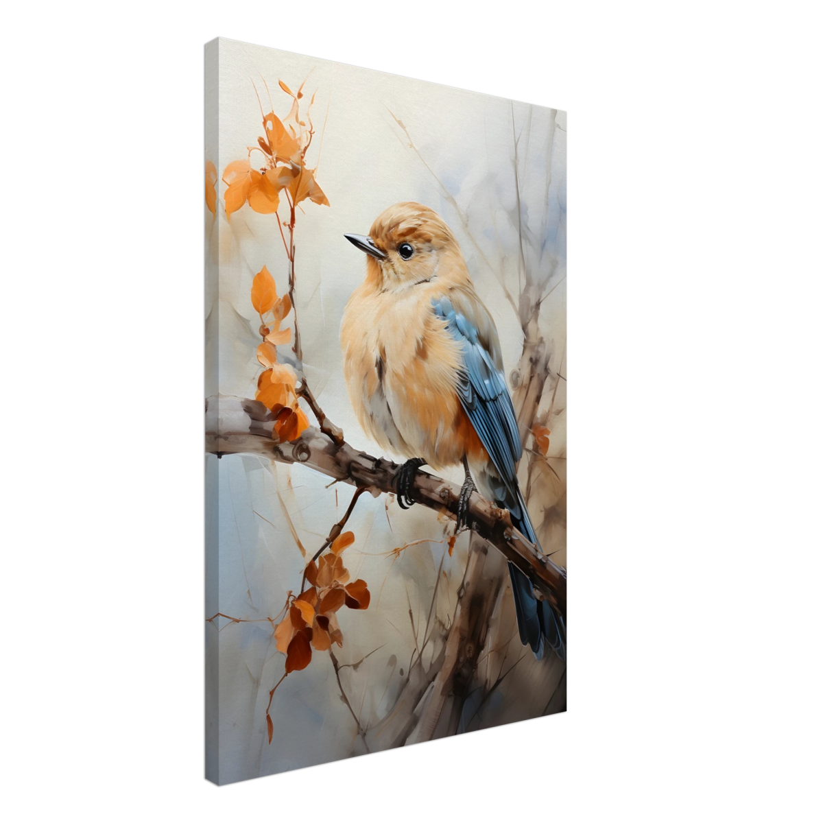Golden Bluebird on Autumn Branch – Nature Wall Art Print - Canvas - 50x75 cm / 20x30″ - 