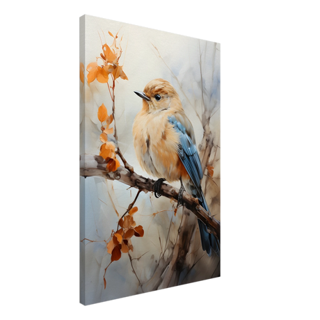 Golden Bluebird on Autumn Branch – Nature Wall Art Print - Canvas - 50x75 cm / 20x30″ - 