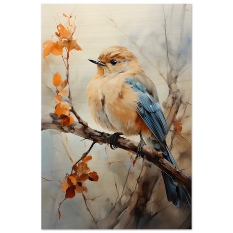 Golden Bluebird on Autumn Branch – Nature Wall Art Print - Wood Prints - 40x60 cm / 16x24″ - 