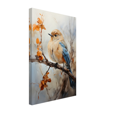Golden Bluebird on Autumn Branch – Nature Wall Art Print - Canvas - 30x45 cm / 12x18″ - 