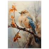 Golden Bluebird on Autumn Branch – Nature Wall Art Print - Wood Prints - 70x100 cm / 28x40″ - 