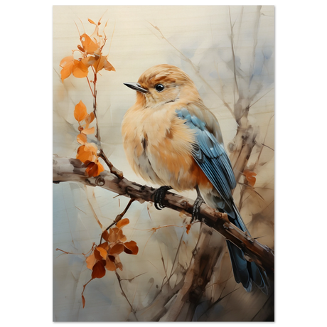 Golden Bluebird on Autumn Branch – Nature Wall Art Print - Wood Prints - 70x100 cm / 28x40″ - 