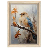 Golden Bluebird on Autumn Branch – Nature Wall Art Print - Framed Canvas - 20x30 cm / 8x12″ - Wood frame