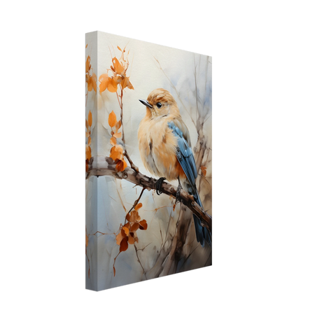 Golden Bluebird on Autumn Branch – Nature Wall Art Print - Canvas - 20x30 cm / 8x12″ - 