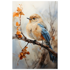 Golden Bluebird on Autumn Branch – Nature Wall Art Print - Fine Art Poster - 60x90 cm / 24x36″ - 