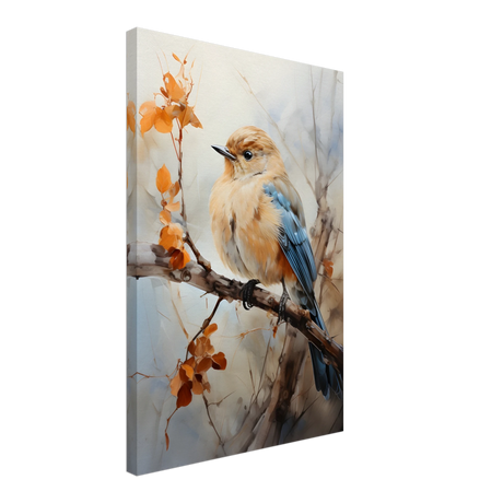 Golden Bluebird on Autumn Branch – Nature Wall Art Print - Canvas - 40x60 cm / 16x24″ - 