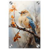 Golden Bluebird on Autumn Branch – Nature Wall Art Print - Acrylic Print - 20x30 cm / 8x12″ - 