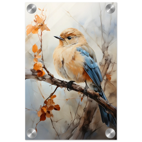Golden Bluebird on Autumn Branch – Nature Wall Art Print - Acrylic Print - 20x30 cm / 8x12″ - 