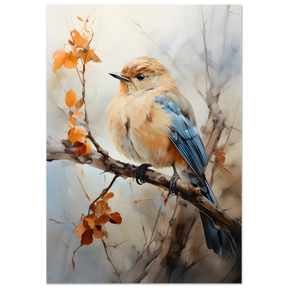Golden Bluebird on Autumn Branch – Nature Wall Art Print - Fine Art Poster - 70x100 cm / 28x40″ - 