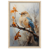 Golden Bluebird on Autumn Branch – Nature Wall Art Print - Framed Canvas - 40x60 cm / 16x24″ - Wood frame