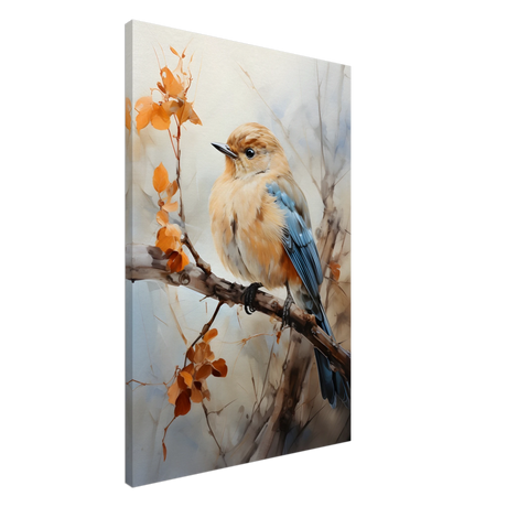 Golden Bluebird on Autumn Branch – Nature Wall Art Print - Canvas - 60x90 cm / 24x36″ - 