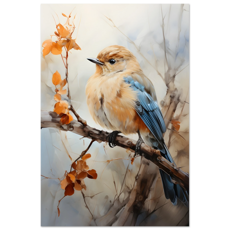 Golden Bluebird on Autumn Branch – Nature Wall Art Print - Fine Art Poster - 30x45 cm / 12x18″ - 