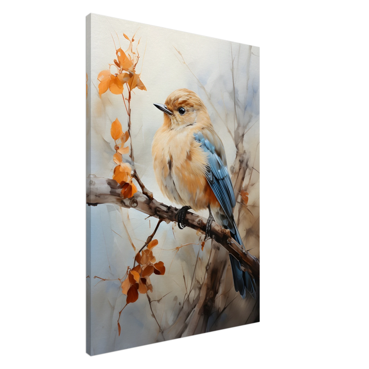 Golden Bluebird on Autumn Branch – Nature Wall Art Print - Canvas - 70x100 cm / 28x40″ - 