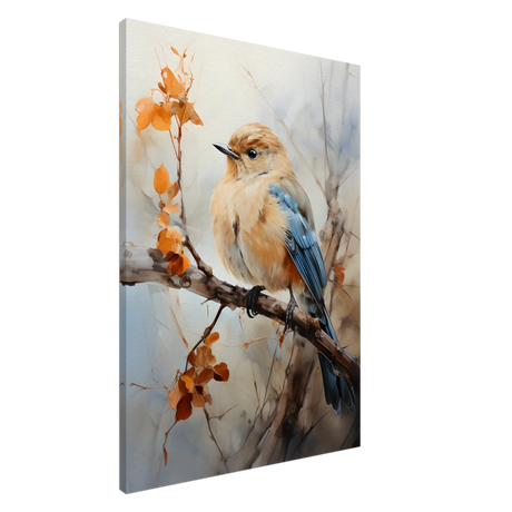 Golden Bluebird on Autumn Branch – Nature Wall Art Print - Canvas - 70x100 cm / 28x40″ - 