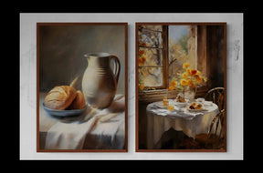 Golden Breakfast Moments | bundle of 2 canvas prints - Framed Canvas - 30X45 CM / 12X18″ - Dark wood frame