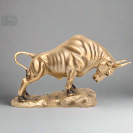 Golden Bull Sculpture – Modern Resin Statue of Strength & Power for Luxury Home and Office Décor - Bullish - 