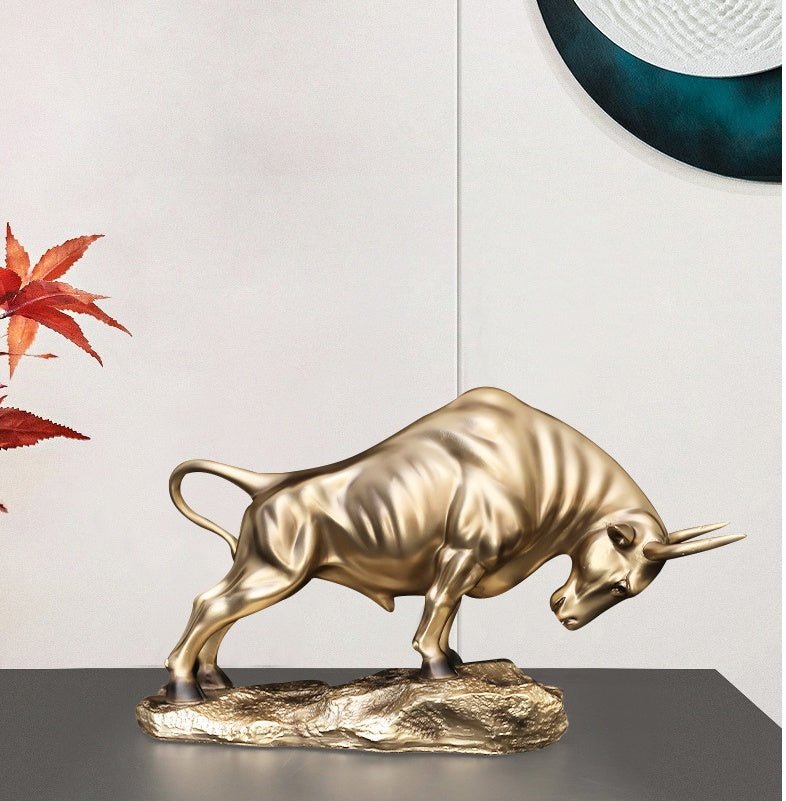 Golden Bull Sculpture – Modern Resin Statue of Strength & Power for Luxury Home and Office Décor - Bullish - 