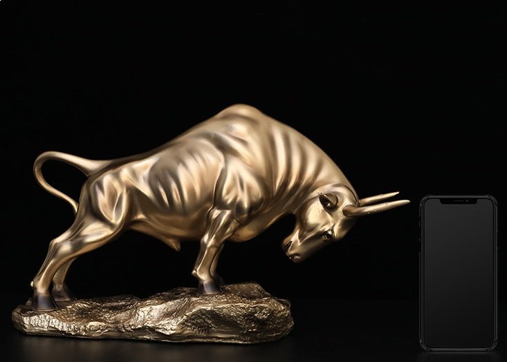 Golden Bull Sculpture – Modern Resin Statue of Strength & Power for Luxury Home and Office Décor - Bullish - 