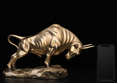 Golden Bull Sculpture – Modern Resin Statue of Strength & Power for Luxury Home and Office Décor - Bullish - 
