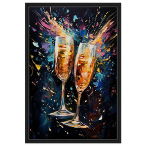 Golden Celebration: Champagne Dreams | Abstract wall art print - Framed Canvas - 60x90 cm / 24x36″ - Black frame