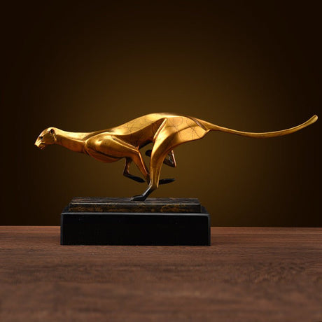 Golden Cheetah Metal Sculpture – Elegant Modern Wildlife Art Décor - 360x80x100mm - Cyan - 