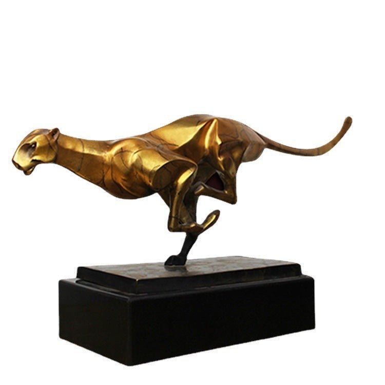 Golden Cheetah Metal Sculpture – Elegant Modern Wildlife Art Décor - 360x80x100mm - Cyan - 