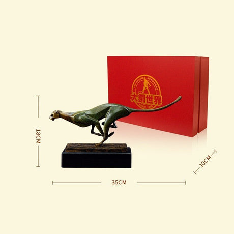 Golden Cheetah Metal Sculpture – Elegant Modern Wildlife Art Décor - 360x80x100mm - Cyan - 