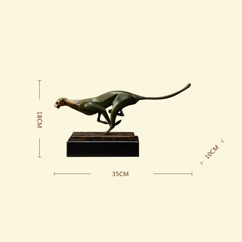 Golden Cheetah Metal Sculpture – Elegant Modern Wildlife Art Décor - 360x80x100mm - Cyan - 