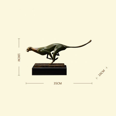 Golden Cheetah Metal Sculpture – Elegant Modern Wildlife Art Décor - 360x80x100mm - Cyan - 
