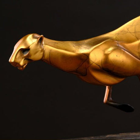 Golden Cheetah Metal Sculpture – Elegant Modern Wildlife Art Décor - 360x80x100mm - Cyan - 