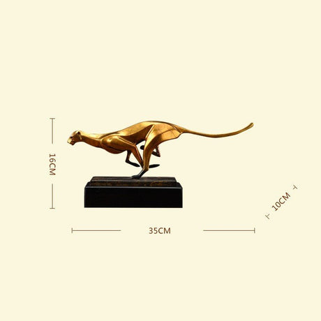 Golden Cheetah Metal Sculpture – Elegant Modern Wildlife Art Décor - 360x80x100mm - Cyan - 