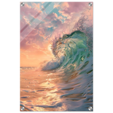 "Golden Curl" – Sunset Ocean Wave Wall Art Print - Acrylic Print - 40x60 cm / 16x24″ - 