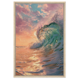 "Golden Curl" – Sunset Ocean Wave Wall Art Print - Framed Canvas - 60x90 cm / 24x36″ - Wood frame