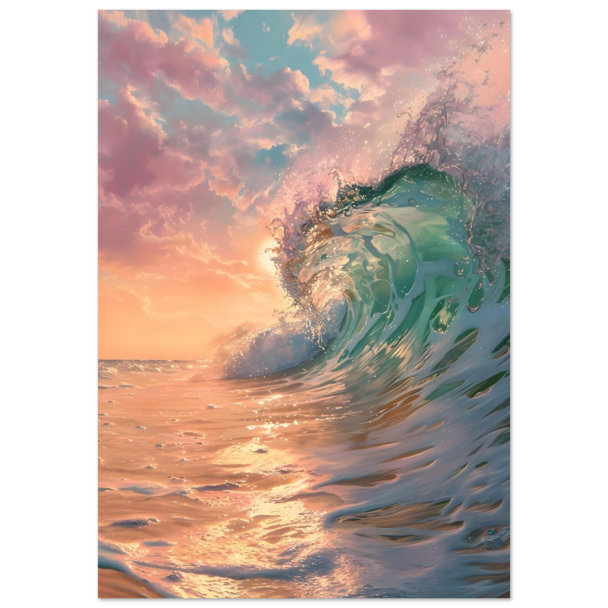 "Golden Curl" – Sunset Ocean Wave Wall Art Print - Fine Art Poster - 70x100 cm / 28x40″ - 
