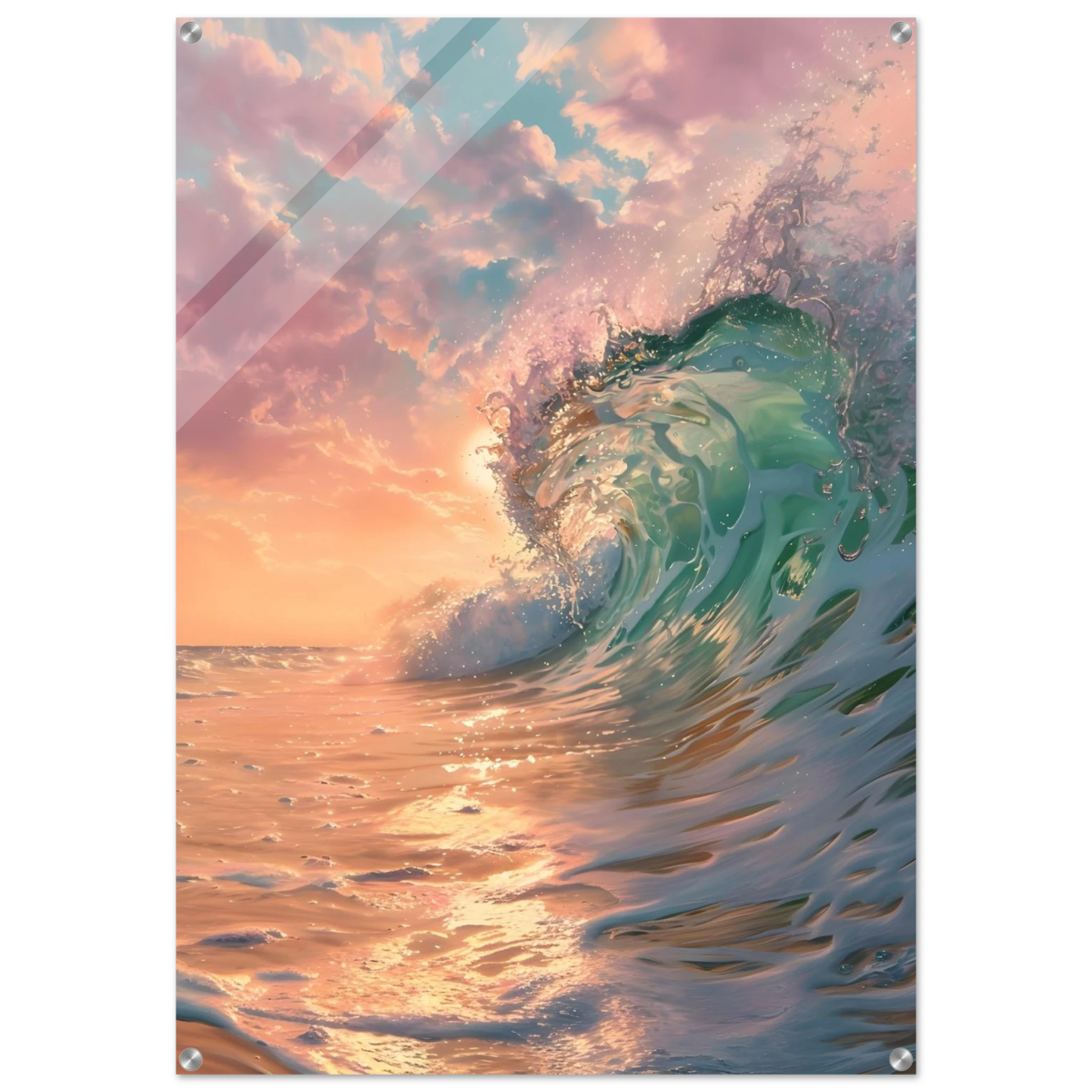 "Golden Curl" – Sunset Ocean Wave Wall Art Print - Acrylic Print - 70x100 cm / 28x40″ - 