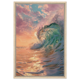 "Golden Curl" – Sunset Ocean Wave Wall Art Print - Framed Canvas - 50x75 cm / 20x30″ - Wood frame